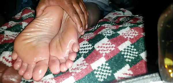  rubbing my cock until i explode all over my ex gfs sleepy oily soles